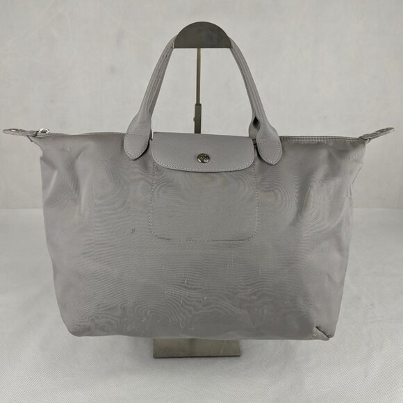 Longchamp Le Pliage Nylon Grey Tote Large Foldable Travel Bag Purse Handbag - Picture 1 of 12